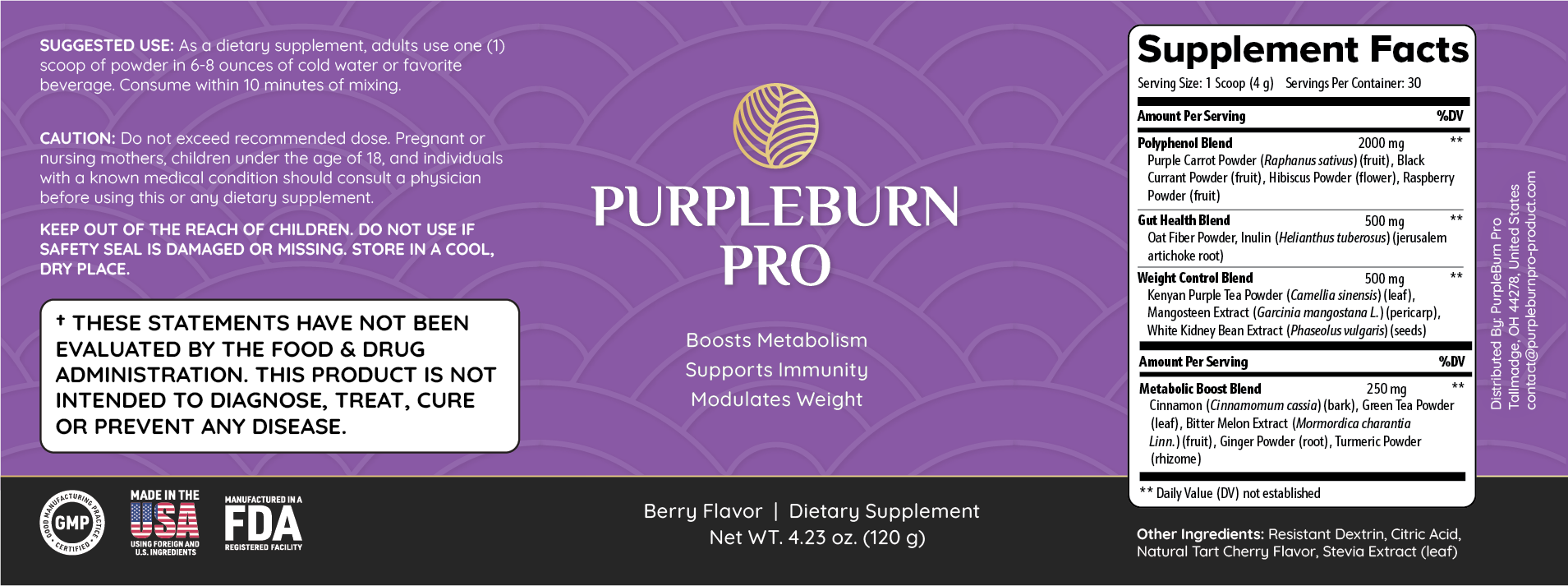 PurpleBurn Pro Supplement Facts